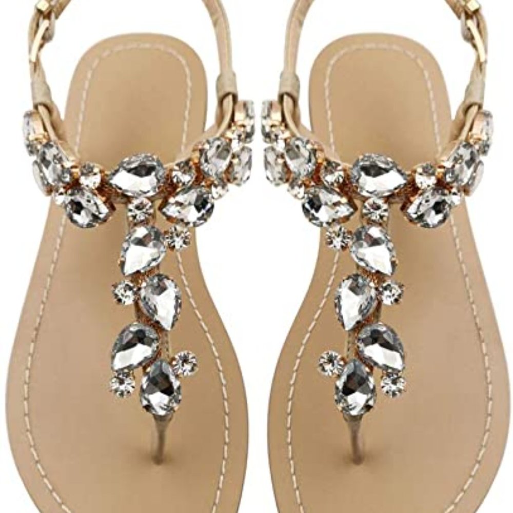 Rhinestone Flat Sandals Women’s Flip Flops Crystal Jeweled